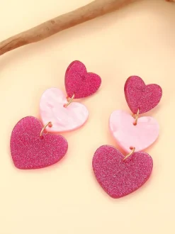 Pink Heart Shape Acrylic Earrings For Women 2026