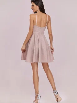 Pink Homecoming Dress 2026 A-Line V-Neck Sleeveless Zipper Backless Short Dress For Prom