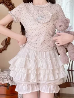 Pink Lolita Layered Ruffle Bloomers Pumpkin Shorts Lace Elastic Waist Lolita Pettipants