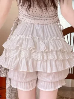 Pink Lolita Layered Ruffle Bloomers Pumpkin Shorts Lace Elastic Waist Lolita Pettipants
