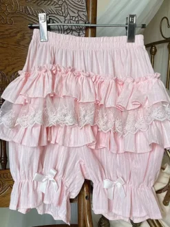 Pink Lolita Layered Ruffle Bloomers Pumpkin Shorts Lace Elastic Waist Lolita Pettipants
