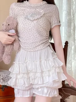 Pink Lolita Layered Ruffle Bloomers Pumpkin Shorts Lace Elastic Waist Lolita Pettipants