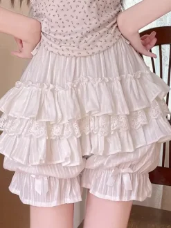 Pink Lolita Layered Ruffle Bloomers Pumpkin Shorts Lace Elastic Waist Lolita Pettipants
