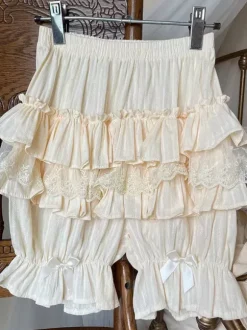 Pink Lolita Layered Ruffle Bloomers Pumpkin Shorts Lace Elastic Waist Lolita Pettipants