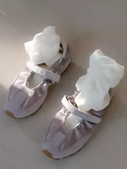 Pink Mary Jane Sneakers Round Toe Elastic Casual Shoes