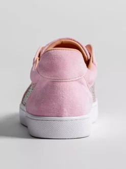 Pink Men's Casual Shoes Rhinestones Lace Up Skate Sneakers