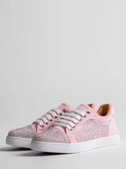 Pink Men's Casual Shoes Rhinestones Lace Up Skate Sneakers