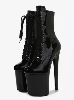 Pink Sexy Boots Platform Round Toe Lace Up Pole Dance Shoes