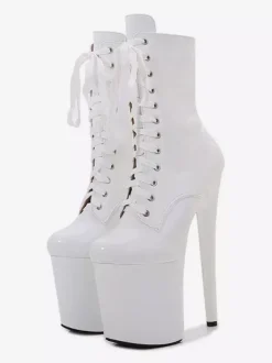 Pink Sexy Boots Platform Round Toe Lace Up Pole Dance Shoes