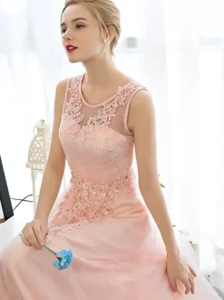 Pink Simple Wedding Dress 2026 Ball Gown Jewel Neck Sleeveless Soft Tulle Applique Floor Length Bridal Dresses
