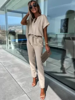 Pink Embellished Collar Short Sleeves Cut Out Polyester Straight Summer One Piece Outfit