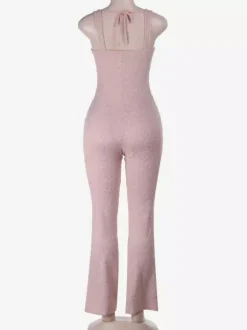Pink Fairycore Lace Jumpsuit For Women - Tie Front Flare Leg Romper - Summer Romantic Date Night Party Wear 2026