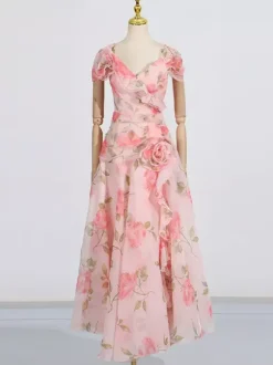 Pink Floral Off Shoulder Maxi Gown For Women Elegant Evening Style