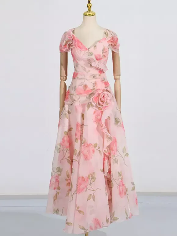 Pink Floral Off Shoulder Maxi Gown For Women Elegant Evening Style
