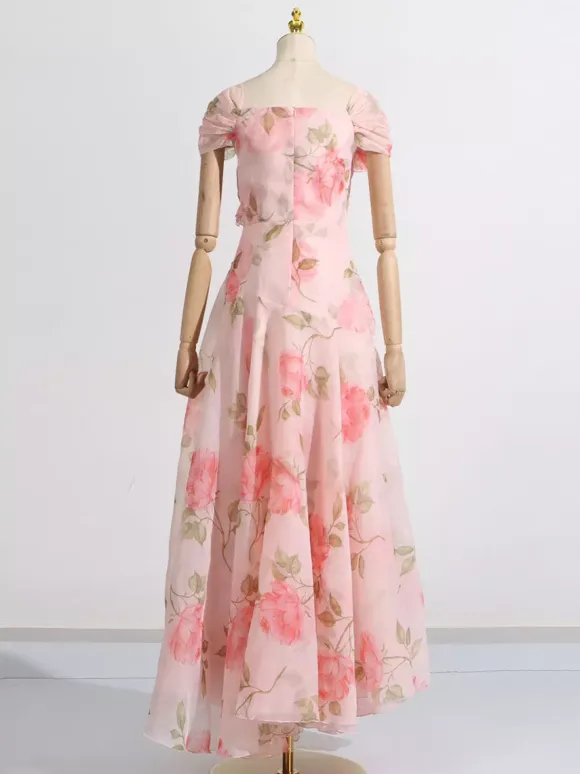 Pink Floral Off Shoulder Maxi Gown For Women Elegant Evening Style