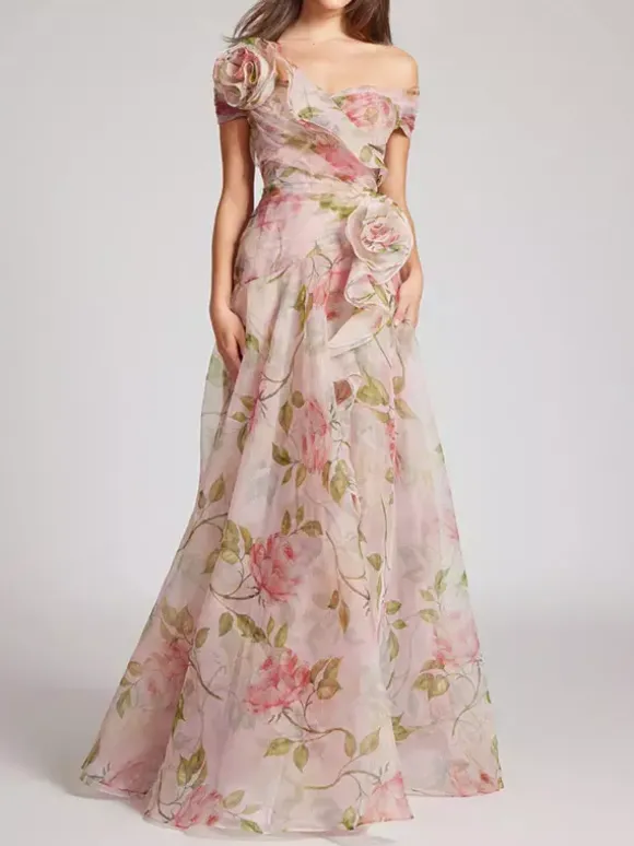 Pink Floral Off Shoulder Maxi Gown For Women Elegant Evening Style