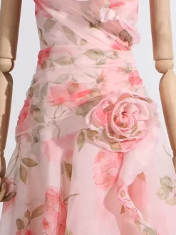 Pink Floral Off Shoulder Maxi Gown For Women Elegant Evening Style