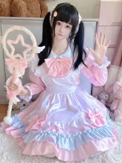 Pink Maid Lolita Dress Polyester Long Sleeves Dress