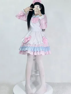 Pink Maid Lolita Dress Polyester Long Sleeves Dress