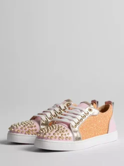 Pink Men's Skate Sneakers Round Toe Studed Lace Up Sneakers