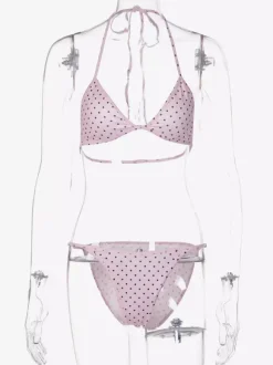 Pink Polka Dot 3 Piece Swimsuit Set For Women - Triangle Micro Bikini With Side Slit Skirt Cover Up - Summer Beach 2026
