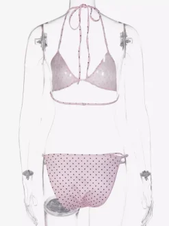 Pink Polka Dot 3 Piece Swimsuit Set For Women - Triangle Micro Bikini With Side Slit Skirt Cover Up - Summer Beach 2026