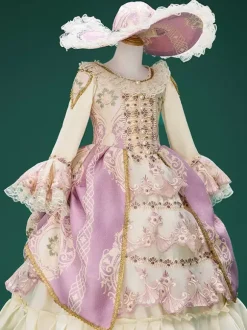 Pink Retro Costumes Lace Polyester Floral Print Dress Girl's Marie Antoinette Costume Retro Tunic Party Prom Dress