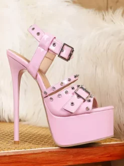 Pink Sexy Sandals Platform Women's Studed Open Toe High Heel Sandal Shoes