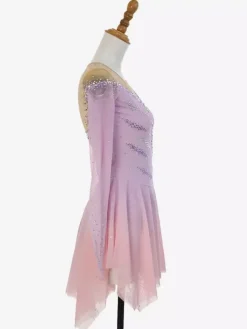 Pink Sparkly Rhinestone Figure Skating Dress With Long Sleeves Skating Costume For All Ages