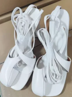 Pink Split Toe Sandals Block Heel Strappy Sandals