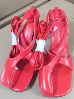 Pink Split Toe Sandals Block Heel Strappy Sandals