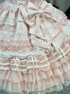 Pink Sweet Lolita Dress Outfits Ruffles Lace Bows Dress With Cape Sets