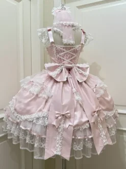 Pink Sweet Lolita Dress Sleeveless Ruffles Bows JSK Hime Lolita Dress