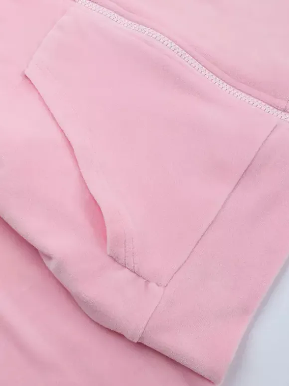 Pink Women's 2 Piece Tracksuit - Trendy Zip Up Cropped Hoodie & Straight Pants - Y2K Velour Style Spring Loungewear 2026