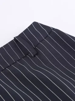 Pinstripe Blazer Dress Set Women's Skirt Suit - Navy Blue Chic Scarf Neck Slim Fit - 2026 Spring Business Party