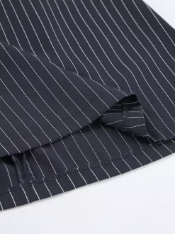 Pinstripe Blazer Dress Set Women's Skirt Suit - Navy Blue Chic Scarf Neck Slim Fit - 2026 Spring Business Party
