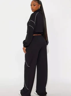 Piping Trim Zip Up Crop Tracksuit With Wide Leg For Women 2026