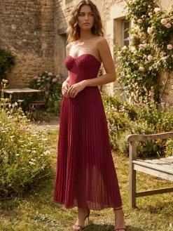 Pleated Corset Bustier Bodice Sleeveless Maxi Party Dress For Women 2026