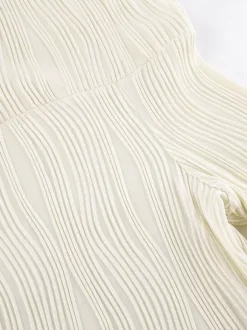 Pleated Off Shoulder Women's Maxi Dress - Elegant Cream Textured Bodycon Gown - Long Sleeve Party Wear 2026
