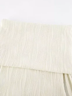 Pleated Off Shoulder Women's Maxi Dress - Elegant Cream Textured Bodycon Gown - Long Sleeve Party Wear 2026
