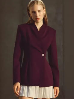 Pleated Patchwork Long Sleeve Mini Blazer Dress For Women 2026