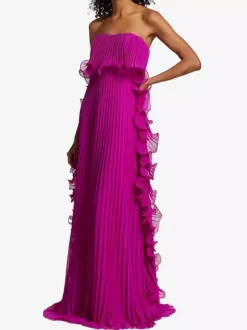 Pleated Strapless Women's Maxi Tube Dress - Ruffle Side Flowy Long Gown - Summer Beach Wedding Guest 2026