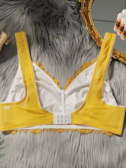 Plus Size Bra Wireless Push Up Yellow Full Coverage Casual Stretch Floral Print Lace Lingerie