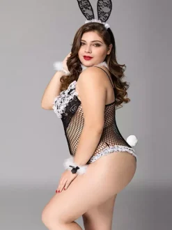 Plus Size Lingerie Bunny Girl Costumes Rave Club Fishnet Mesh Women's Bodysuit