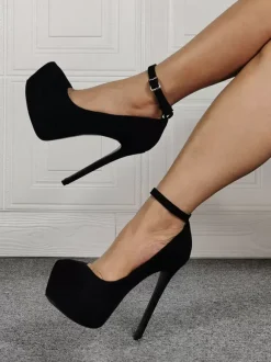 Plus Size Sexy High Heel Black Micro Suede Stiletto Heel Sexy Shoes Plus Size Shoes