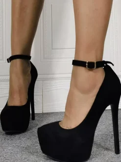 Plus Size Sexy High Heel Black Micro Suede Stiletto Heel Sexy Shoes Plus Size Shoes