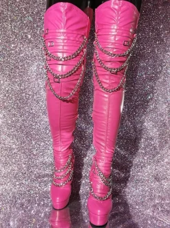 Plus Size Thigh Boots Round Toe Stiletto Heel PU Leather