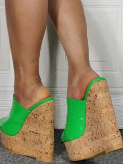 Plus Size Wedge Heels Open Toe Patent PU Upper Wedges