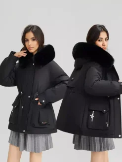 Plush Thickened Parka Jacket With Faux Fur Collar Hooded Winter Outerwear For Women 2026