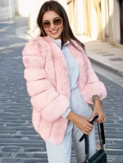 Plush Faux Fur Coat Crew Neck Winter Eco-friendly Fur Jacket For Women 2026